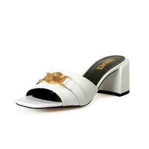 Versace Women's White Gold Medusa Heeled Sandals Mules Shoes US 11 IT 41